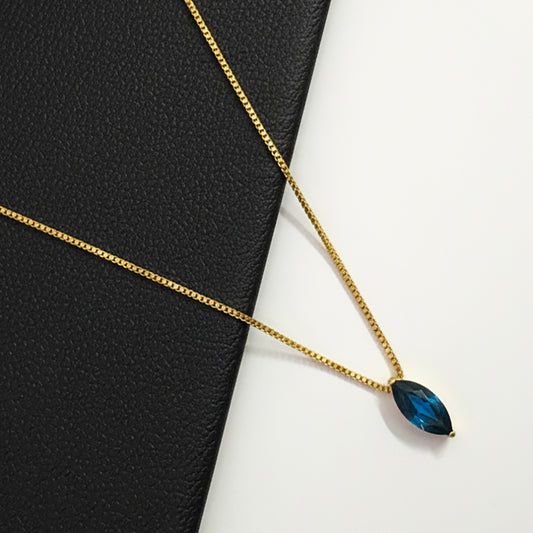 18K Gold Plated Blue Marquise Pendant Necklace for Women | Elegant Minimal Chain by Zytoon
