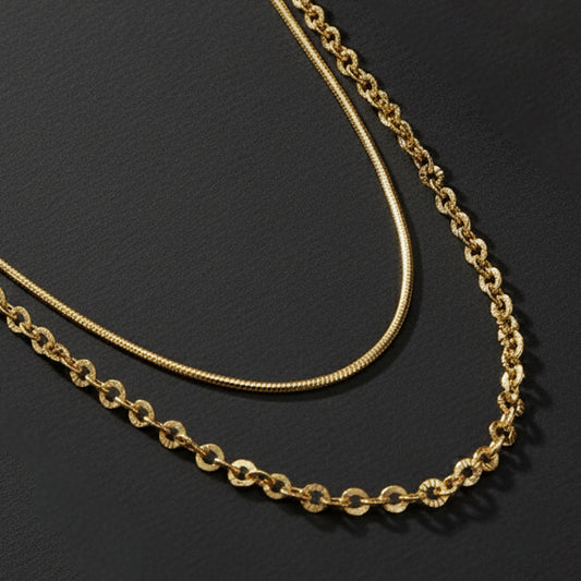 18K Gold Plated Dual Layer Chain Necklace – Adjustable & Anti-Tarnish