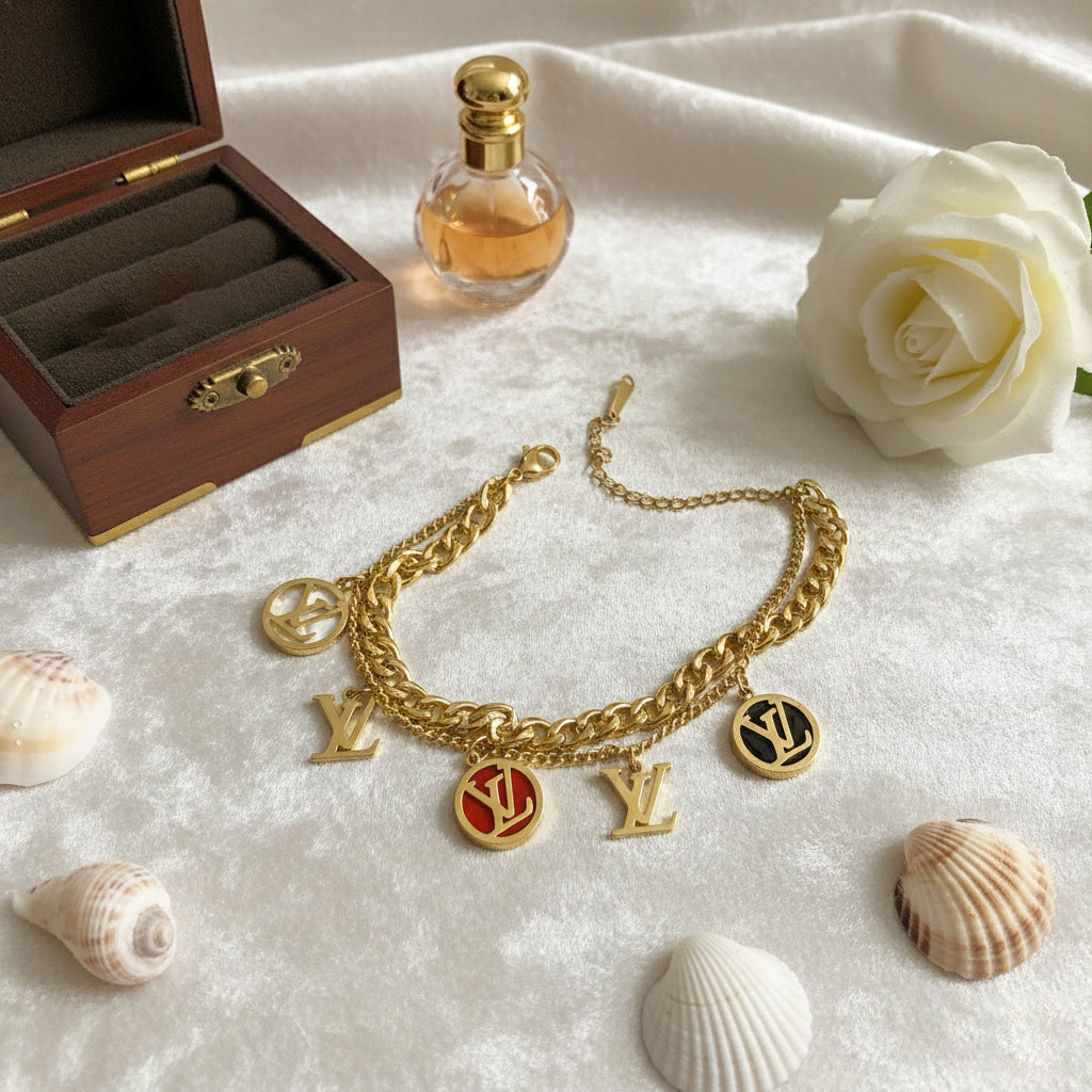 18K Gold Plated Dual Layer Charm Bracelet for Women | Zytoon