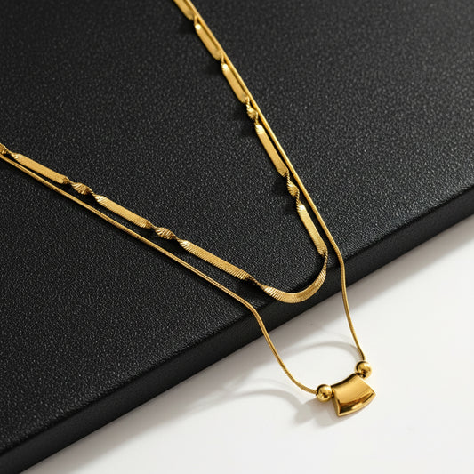 18K Gold Plated Dual Layer Chain Necklace for Women & Girls | Lightweight Minimal Layered Pendant Jewellery