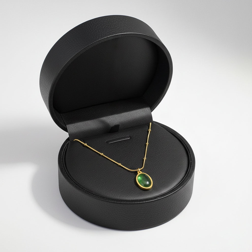 18K Gold Plated Green Oval Pendant Necklace for Women | Minimal Elegant Chain by Zytoon