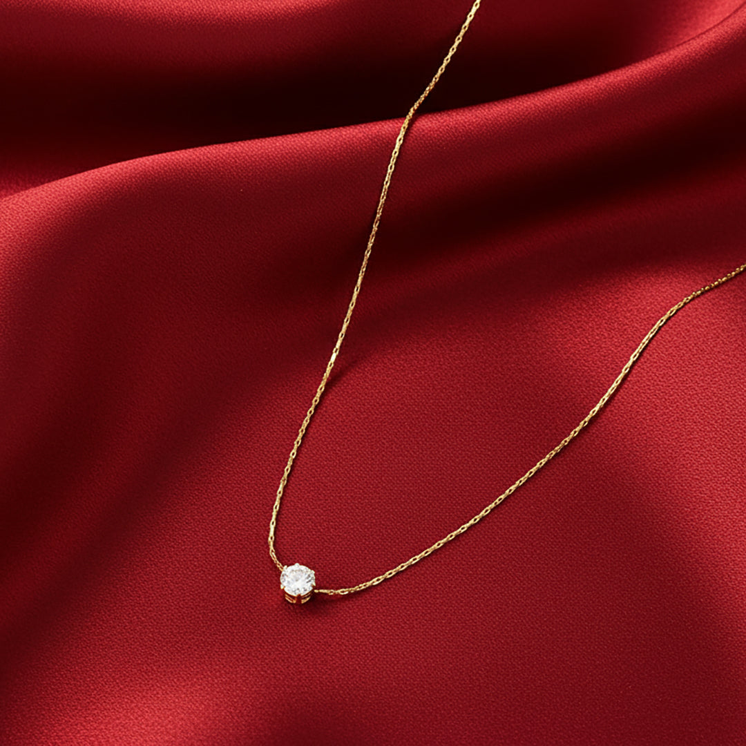 18K Gold Plated Minimal Solitaire Pendant Necklace for Women | CZ Diamond Chain by Zytoon
