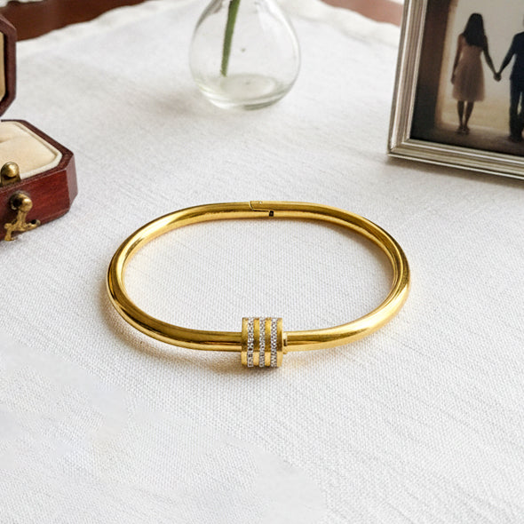 18K Gold Plated Triple Band CZ Bangle Bracelet for Women by Zytoon