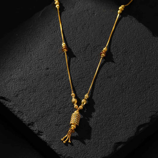 22K Gold Plated Traditional Mangalsutra Style Necklace for Women | Textured Beadwork Chain with Tassel Pendant | Ethnic Jewellery