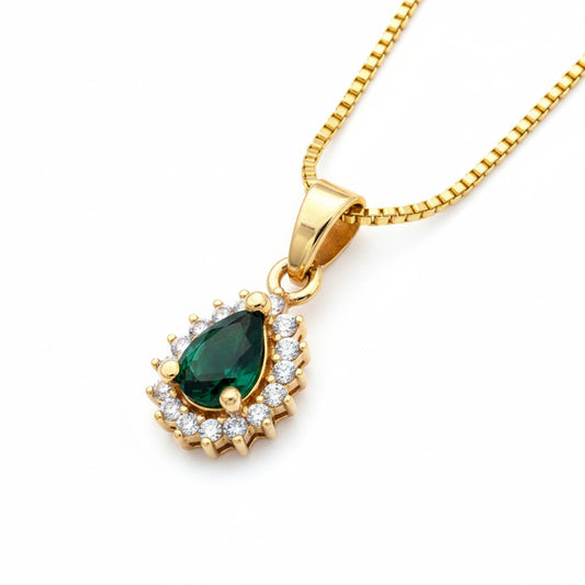 22K Gold Plated AD Teardrop Halo Pendant Necklace