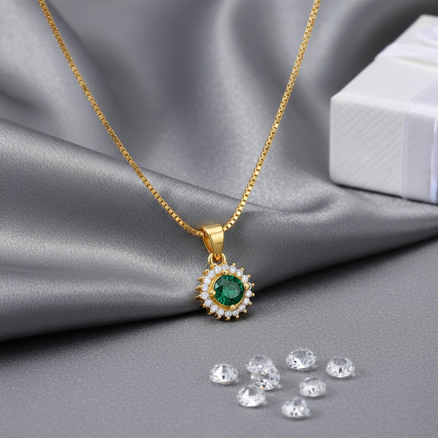 22K Gold Plated AD Halo Pendant Necklace