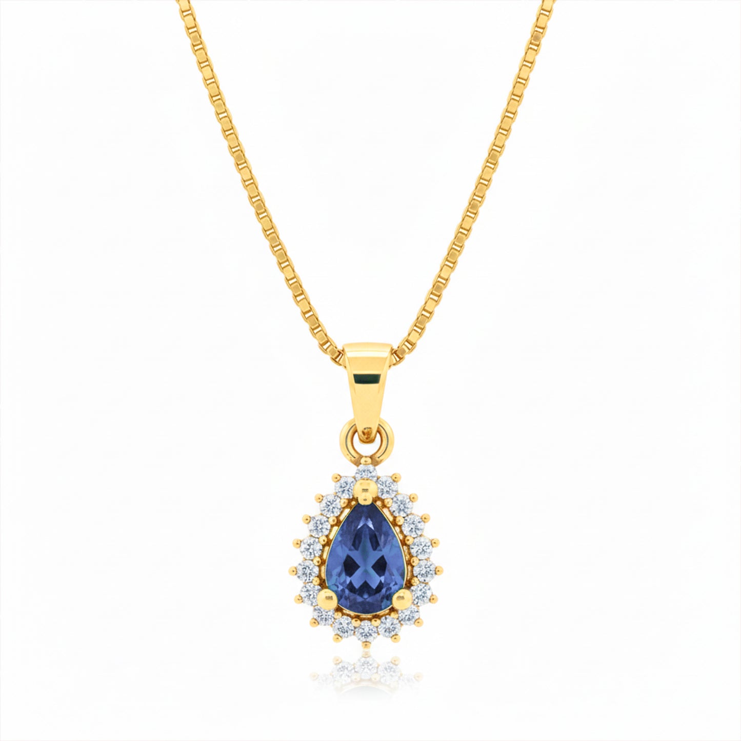 22K Gold Plated AD Teardrop Halo Pendant Necklace
