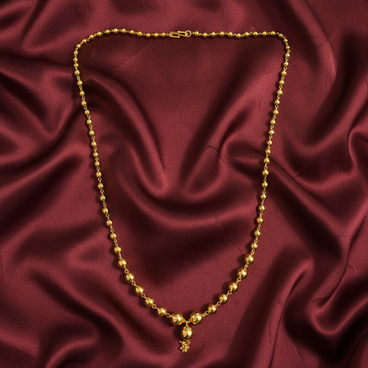 22K Gold Plated Beaded Drop Necklace for Women | Minimal Single Layer Dumbbell Chain | Elegant Daily Wear Jewellery