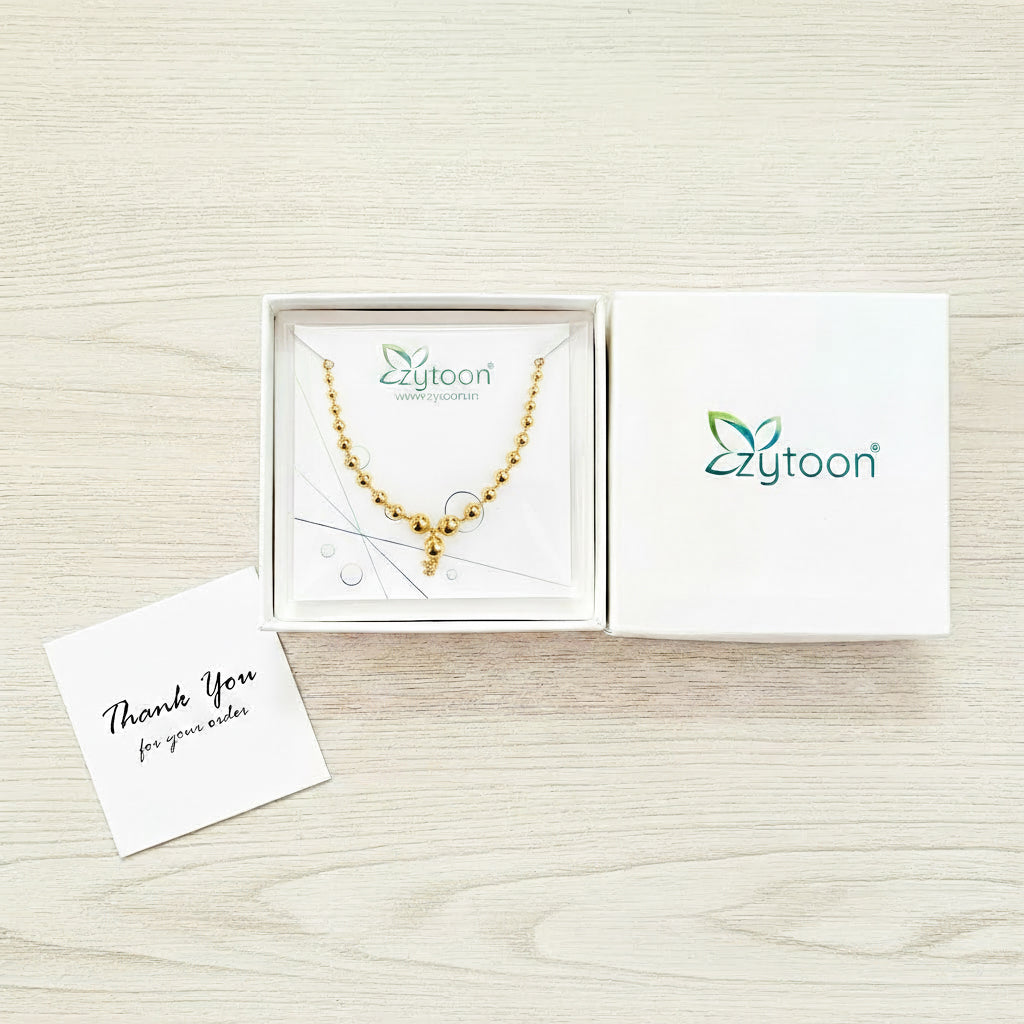 22K Gold Plated Beaded Drop Necklace for Women | Minimal Single Layer Dumbbell Chain | Elegant Daily Wear Jewellery