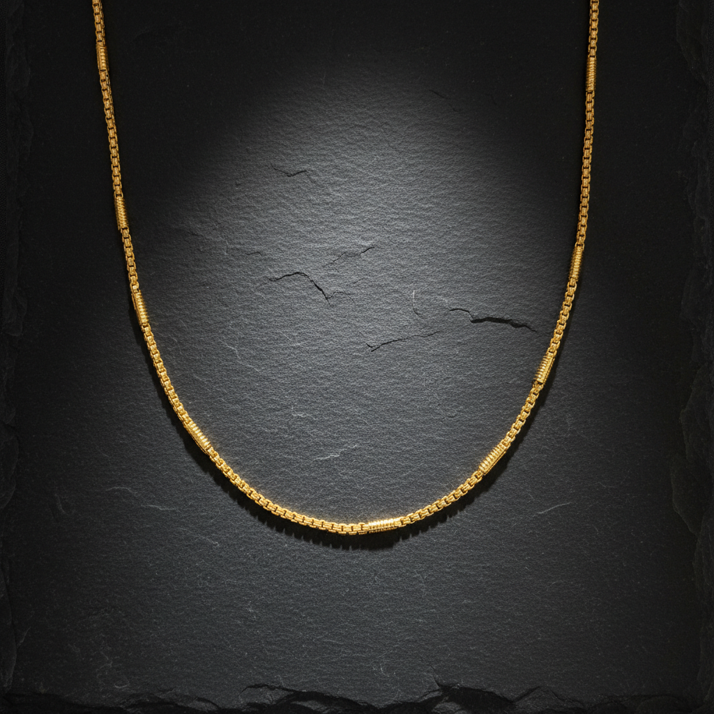 22K Gold-Plated Venetian Box Chain Necklace 60cm for Women