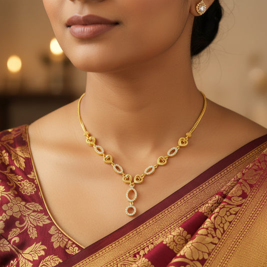 Delicate gold-plated necklace with sparkling AD stones – elegant and lightweight jewelry for women
