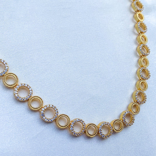 Zytoon Elegant Gold-Plated Circle Link Necklace for Women | Sparkling AD Stone Circle Design | Lightweight Traditional & Western Wear Jewelry