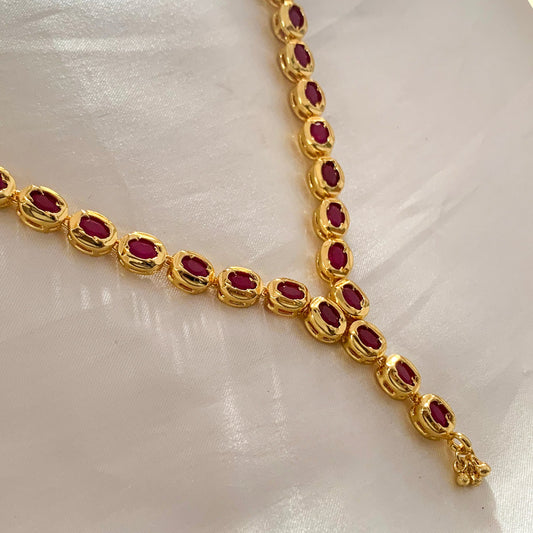 Elegant gold-plated necklace with ruby-colored AD stones – stunning traditional jewelry for women