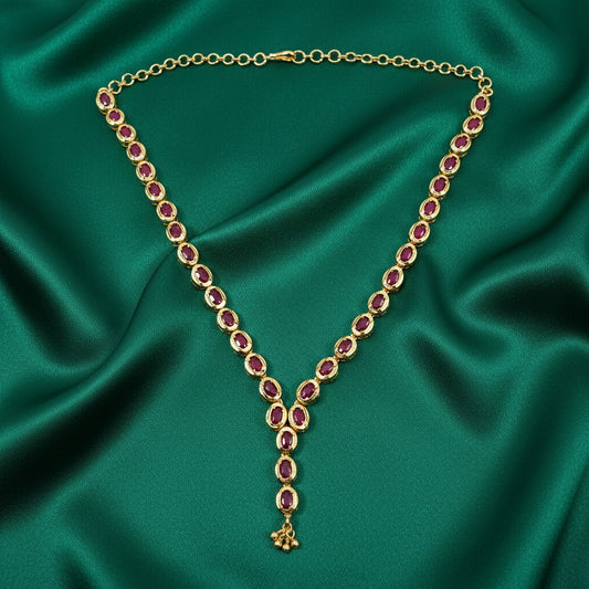 Elegant gold-plated necklace with ruby-colored AD stones – stunning traditional jewelry for women