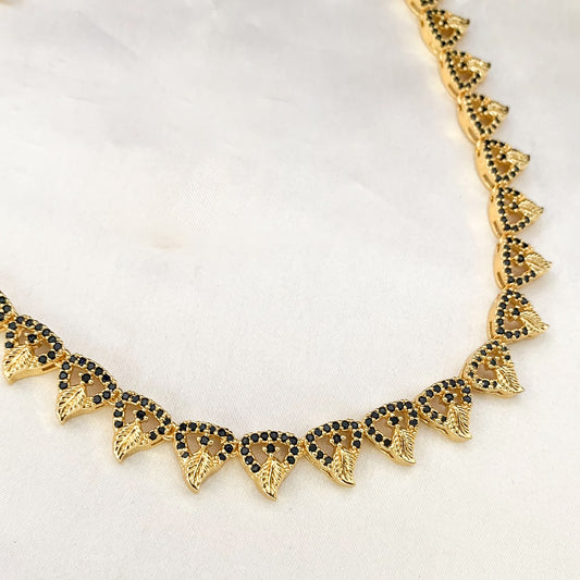 Zytoon Gold-Plated Black AD Stone Necklace Set with Matching Earrings – Traditional Ethnic Jewelry for Women