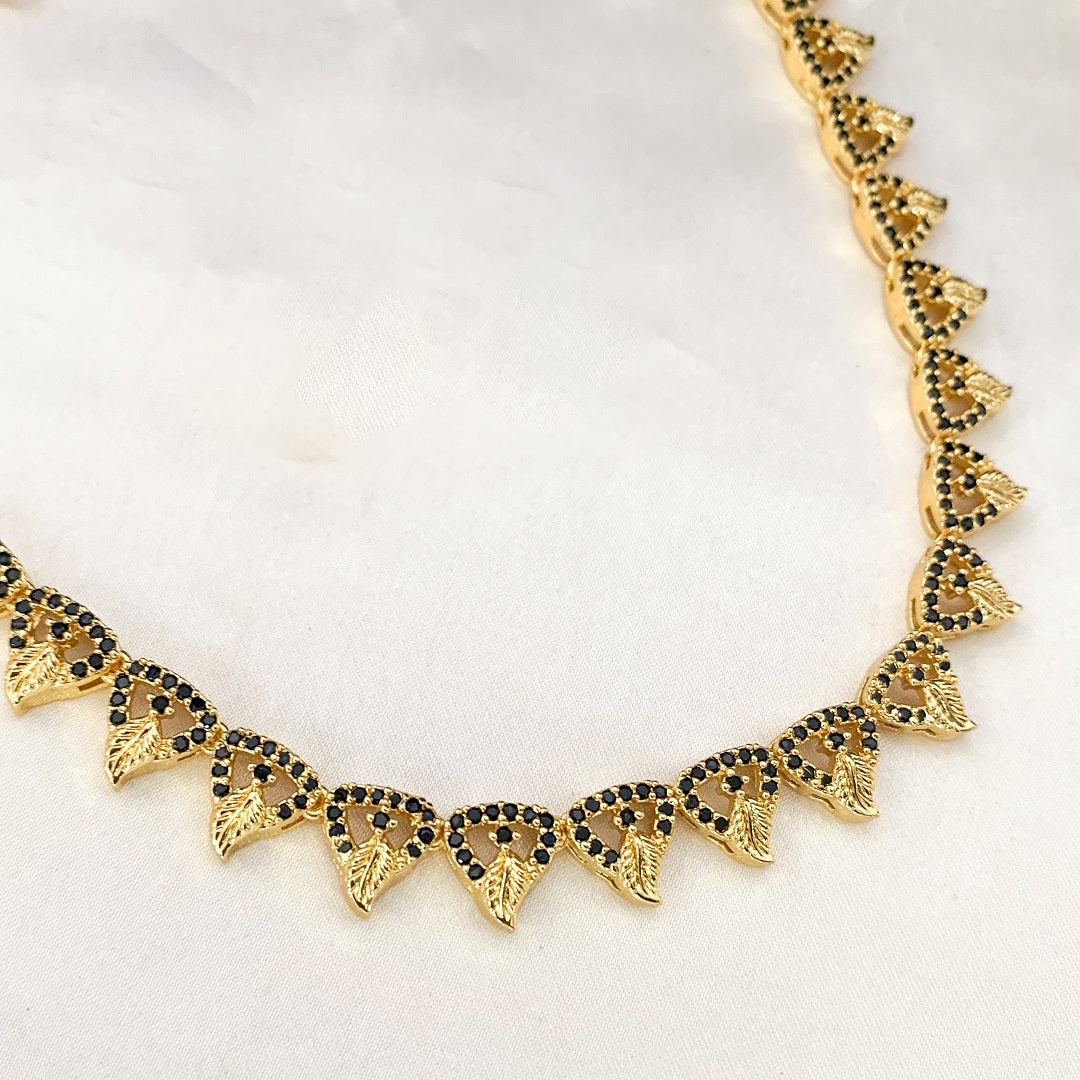 Zytoon Gold-Plated Black AD Stone Necklace Set with Matching Earrings – Traditional Ethnic Jewelry for Women