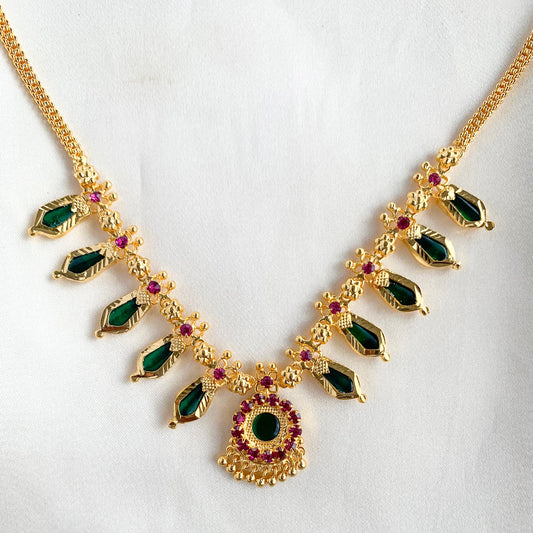 Palakka mala imitation necklace with green and ruby stones – Nagapadam design ethnic jewelry for bridal and festive wear
