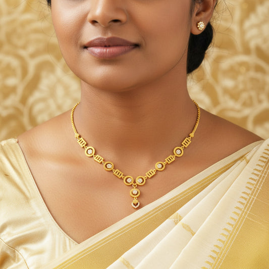 Stylish gold-plated necklace with geometric pendant and cubic zirconia drop – perfect for casual and party wear