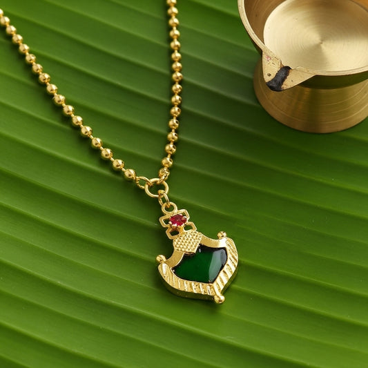 Traditional Gold Plated Palakka Pendant Necklace with Ball Chain – Kerala Ethnic Jewellery