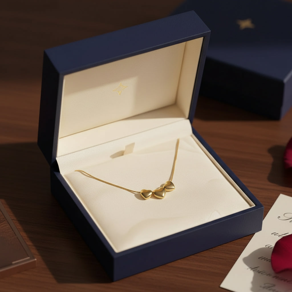 18K Gold Plated Triple Heart Pendant Necklace for Women & Girls | Elegant Daily Wear Chain