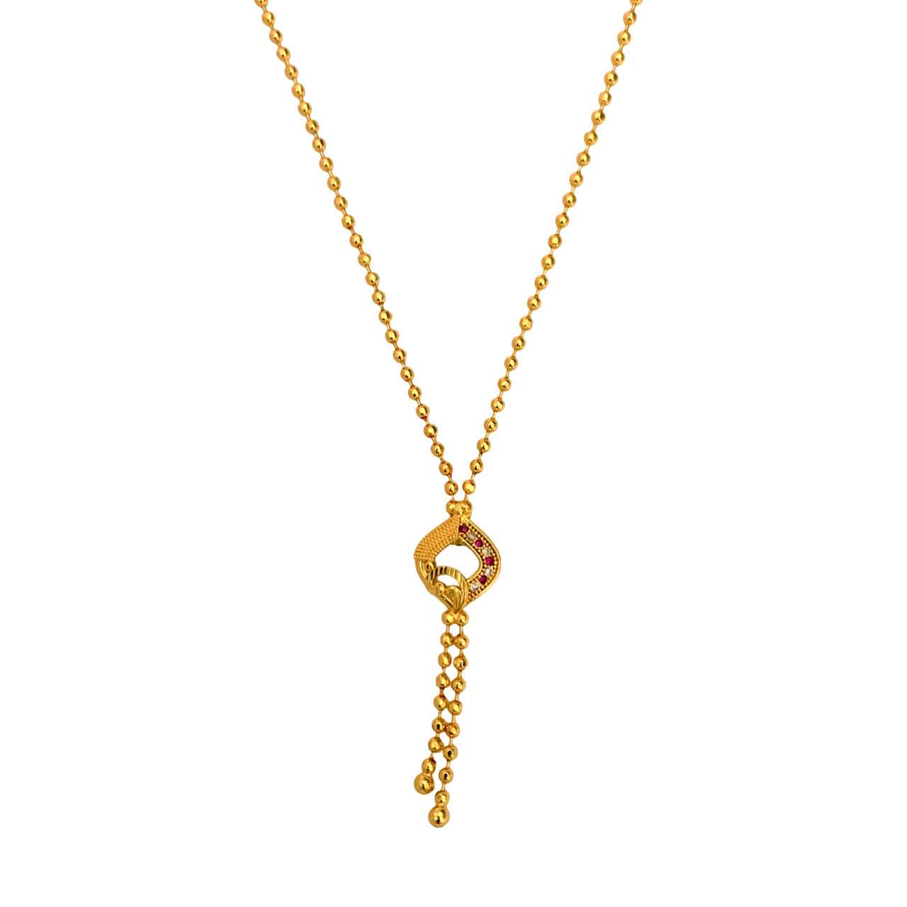 Gold Plated Ball Chain with Ruby & White Stone Pendant for Women and Girls