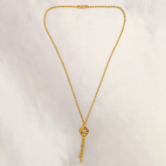 Gold Plated Ball Chain with Ruby & White Stone Pendant for Women and Girls