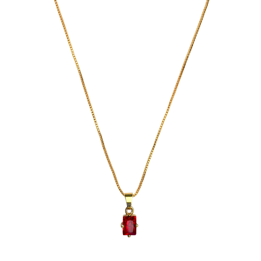 Gold-Plated Box Chain Necklace with Rectangle CZ Pendant | Minimal Everyday Jewellery for Women & Girls