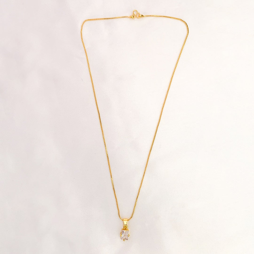 Gold-Plated Box Chain Necklace with Rectangle CZ Pendant | Minimal Everyday Jewellery for Women & Girls