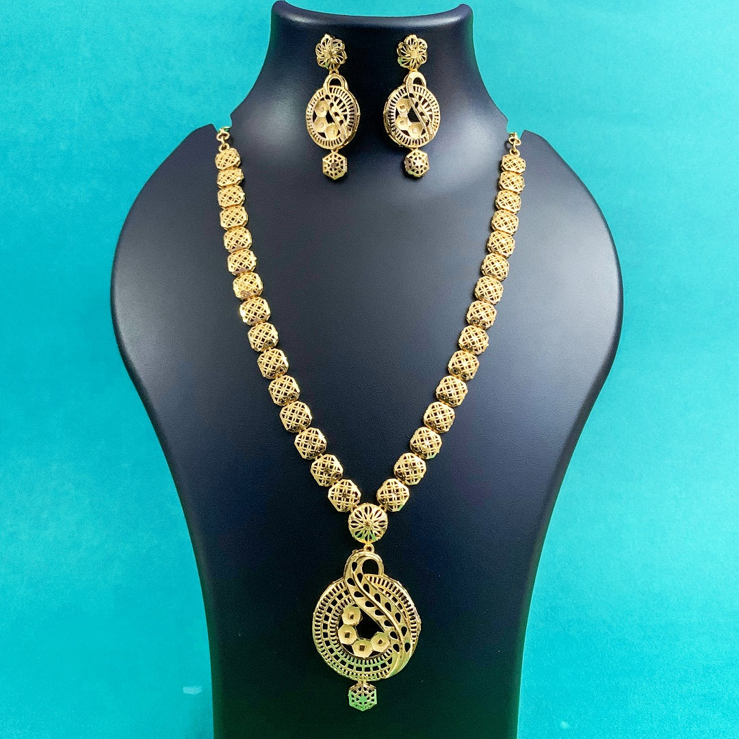 Gold Plated Peacock Design Pendant Necklace Set with Earrings | Traditional Wedding & Festive Jewellery for Women