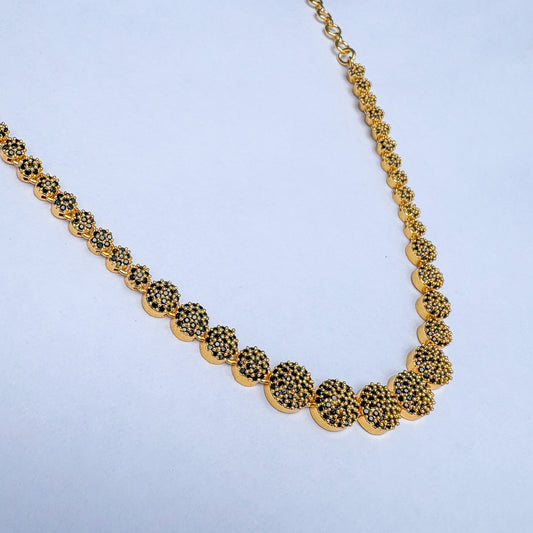 Elegant Gold-Plated Round AD Necklace with Black Stones for Women