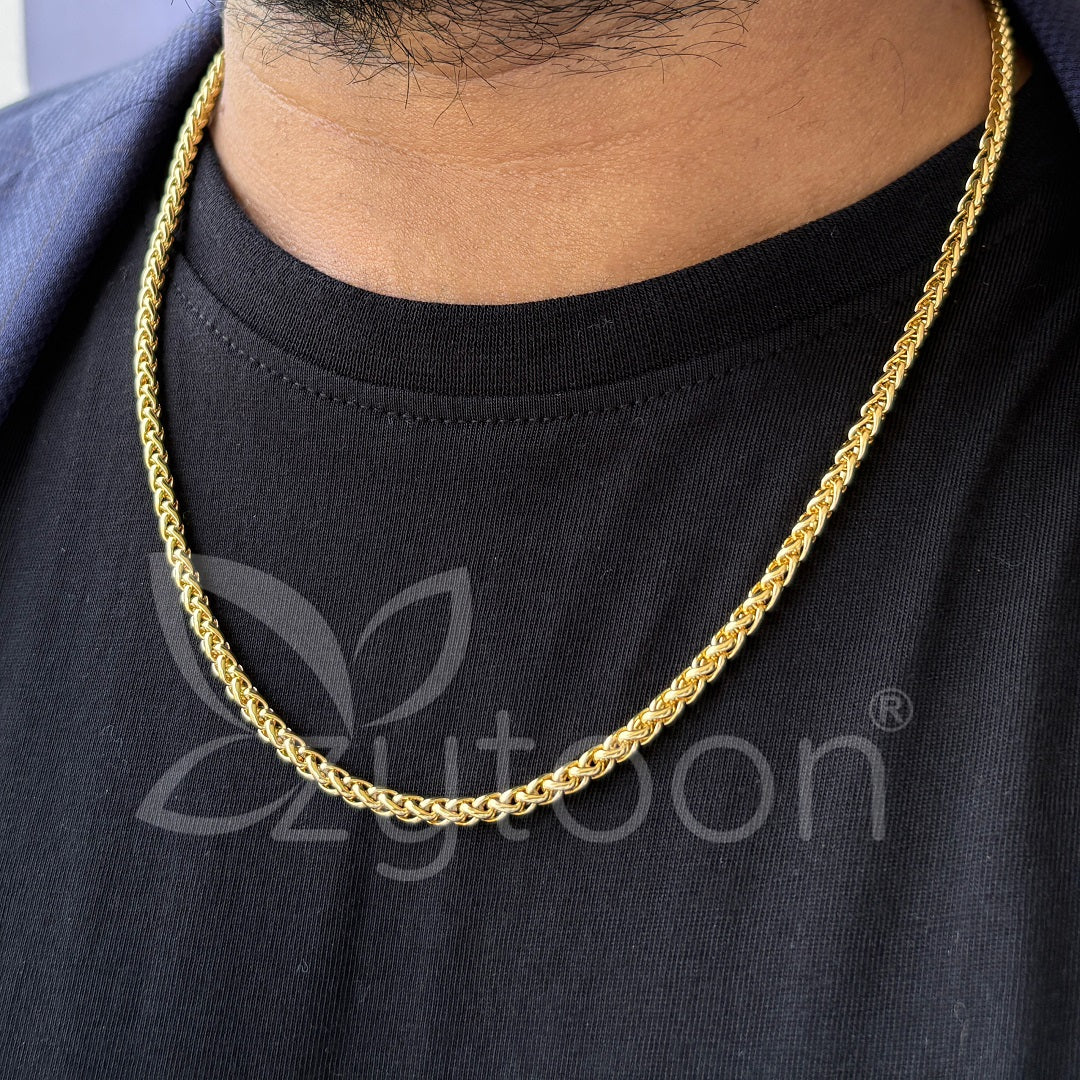 Men's Gold Plated Franco Chain Necklace – Braided V-Link Design