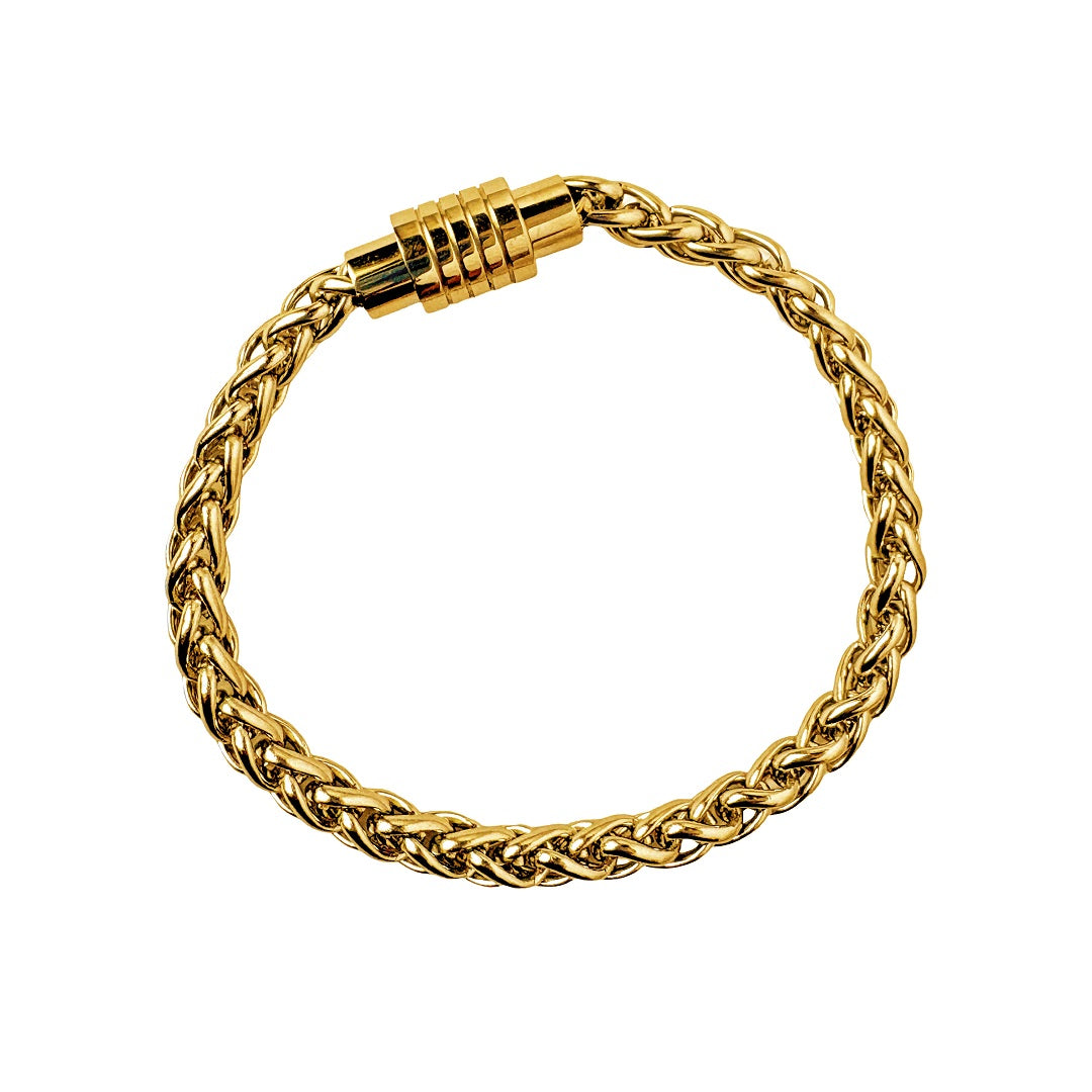 Men's Gold-Plated Wheat Chain Bracelet with Magnetic Clasp – Stylish Daily Wear