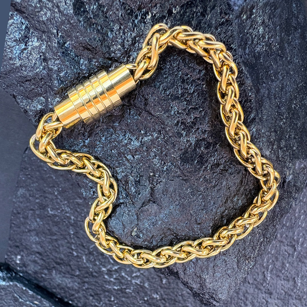 Men's Gold-Plated Wheat Chain Bracelet with Magnetic Clasp – Stylish Daily Wear