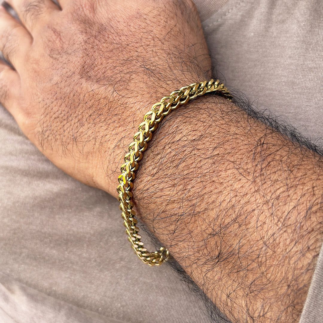 Men’s Gold Plated Wheat Chain Bracelet – Stylish Cuban Link Design
