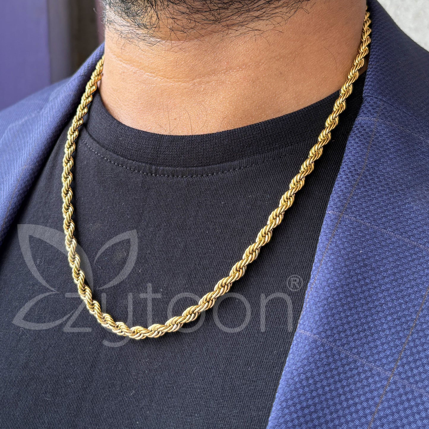 Men's Gold Plated Rope Chain Necklace | Classic Stainless Steel Chain