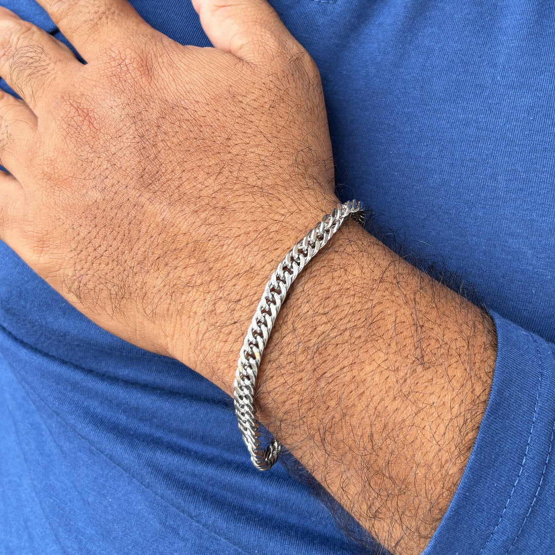 Men's Silver-Tone Curb Chain Bracelet - Classic Cuban Link