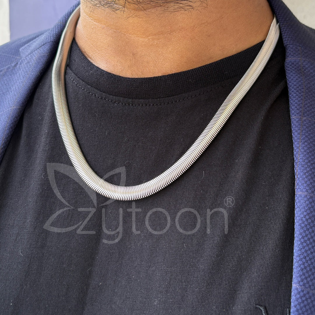Men's Silver-Toned Snake Chain Necklace | Sleek & Flat Stainless Steel