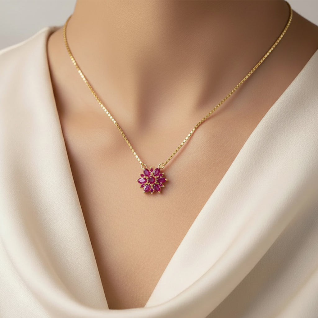 Elegant Pink Floral Pendant Necklace for Women and Girls | 22K Gold Plated