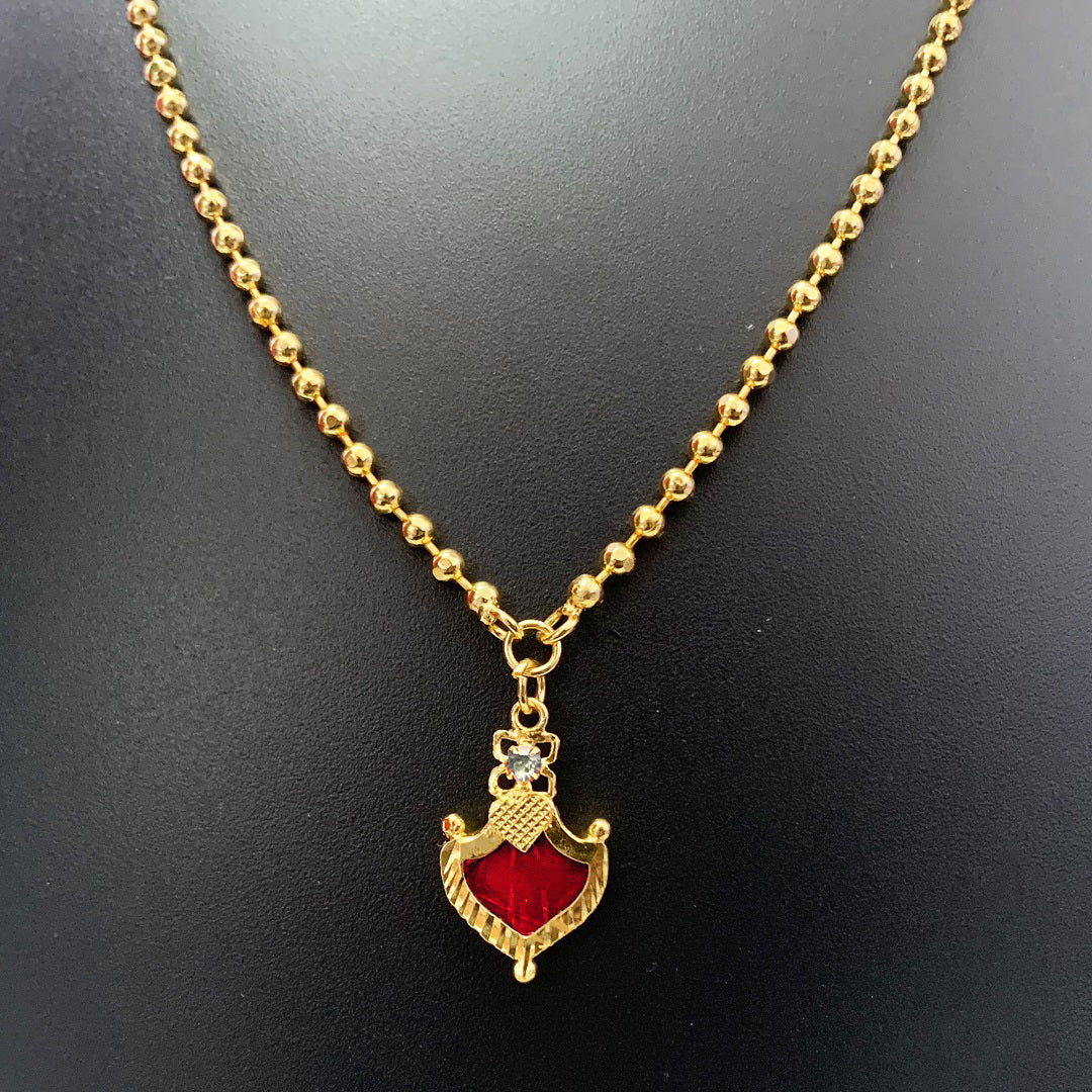 Traditional Gold Plated Palakka Pendant Necklace with Ball Chain – Kerala Ethnic Jewellery