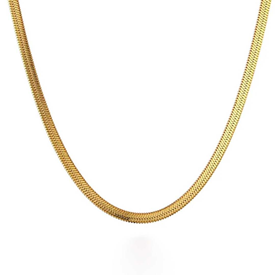 18K Gold Plated Anti-Tarnish Herringbone Flat Snake Chain Necklace for Girls and Women | Minimal Jewellery
