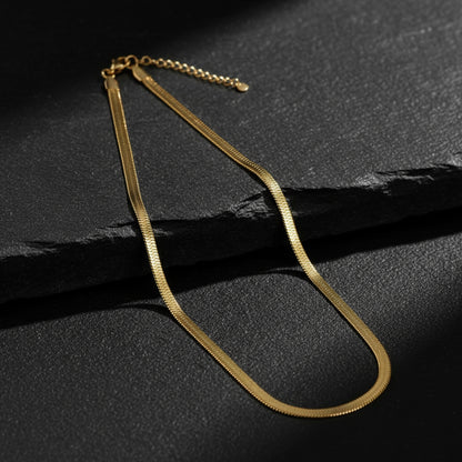 18K Gold Plated Anti-Tarnish Herringbone Flat Snake Chain Necklace for Girls and Women | Minimal Jewellery