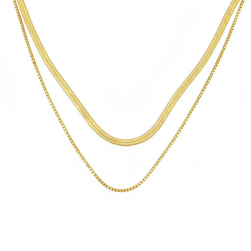18K Gold Plated Layered Herringbone Flat Snake Chain Necklace for Women and Girls | Anti Tarnish
