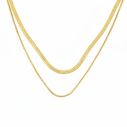 18K Gold Plated Layered Herringbone Flat Snake Chain Necklace for Women and Girls | Anti Tarnish