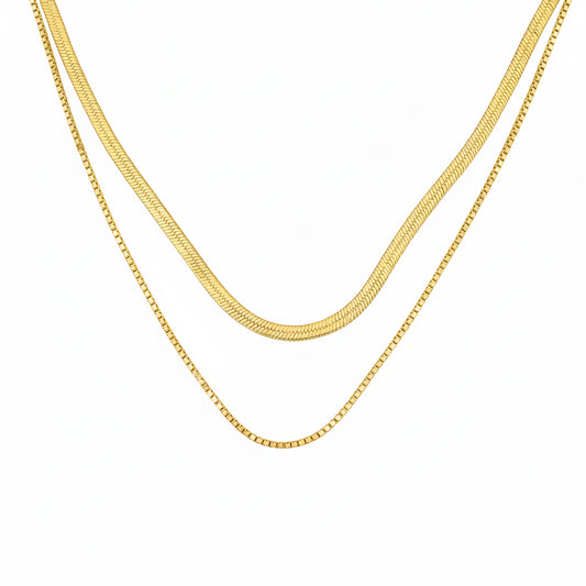 18K Gold Plated Layered Herringbone Flat Snake Chain Necklace for Women and Girls | Anti Tarnish