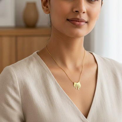 18K Gold Plated Bar Fan Pendant Necklace for Women | Minimal Daily Wear Jewellery