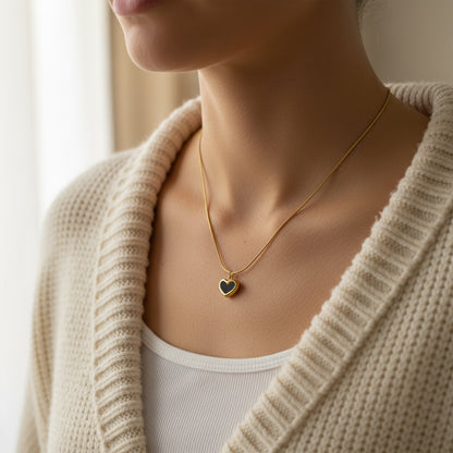 Black Heart Pendant Necklace – 18K Gold Plated
