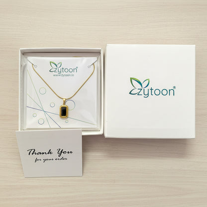 Black Onyx Rectangle Pendant Necklace – 18K Gold Plated