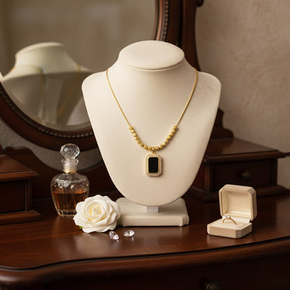 18K Gold Plated Black Onyx Pendant Necklace for Women