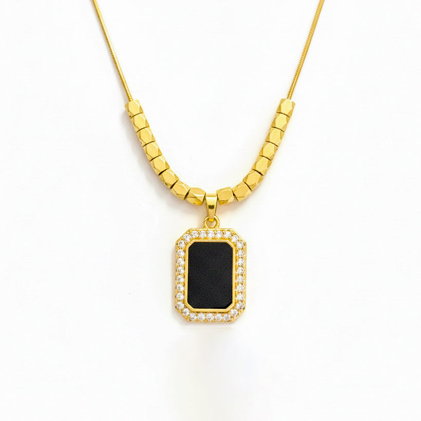 18K Gold Plated Black Onyx Pendant Necklace for Women