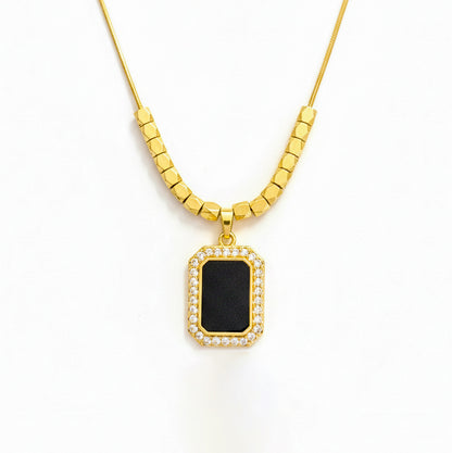 18K Gold Plated Black Onyx Pendant Necklace for Women